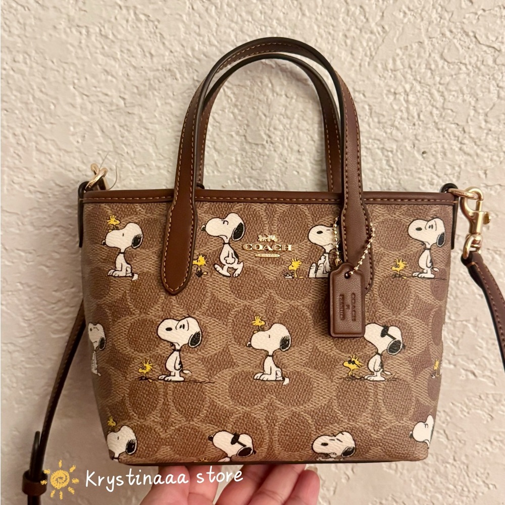 Coach X Peanuts City Mini Tote Bag In Signature Canvas With Snoopy Print CBS83